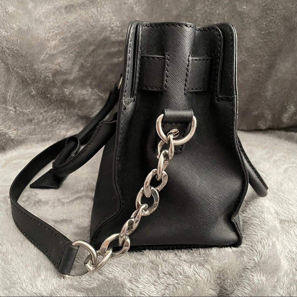 Michael Kors Hamilton Medium Satchel Black Saffiano Leather Classic Lock Purse - Picture 5 of 16